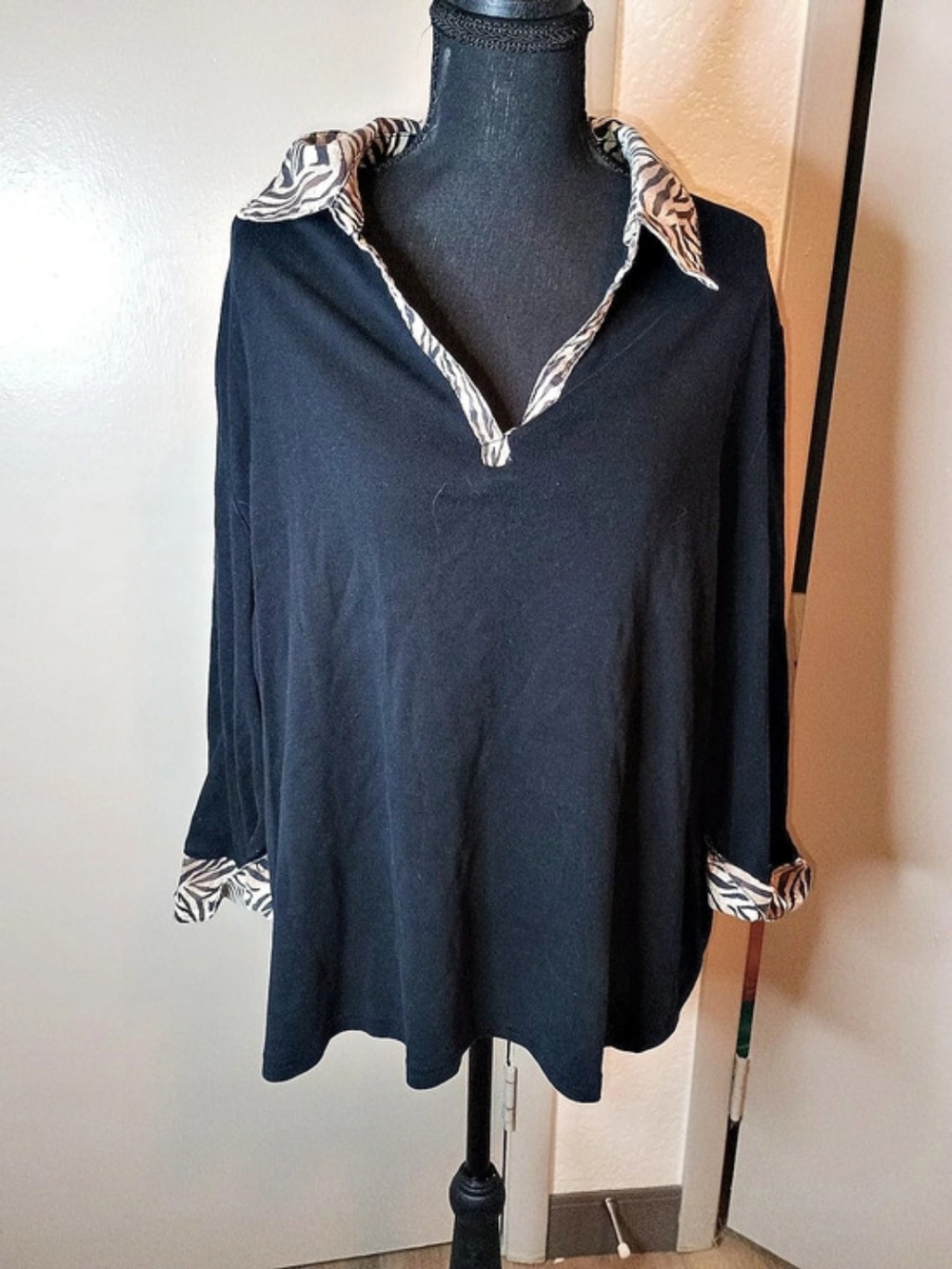 Karen Scott Animal Print Trim Tunic Black & White Size 3X